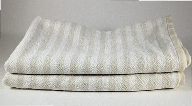 2 Casaluna Linen Blend &Cotton Pillow Shams Full/Qn Zip Close Ivory White Stripe