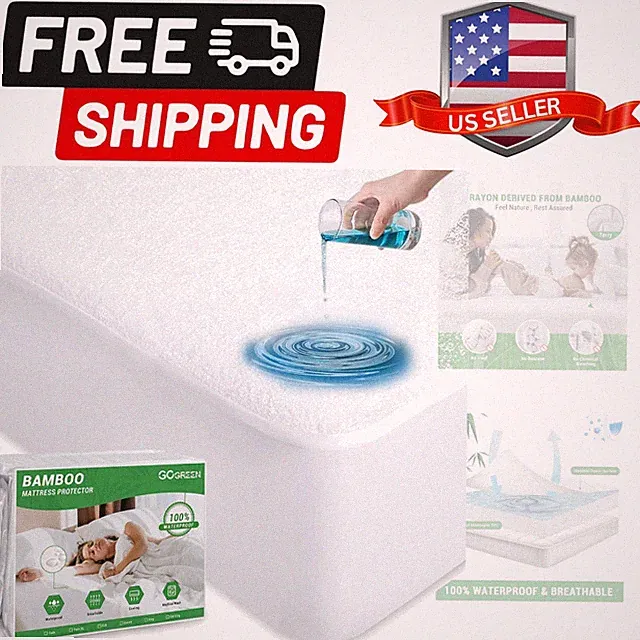 Bamboo Rayon Waterproof Mattress Protector, Stretchable Twin Fit up to 16", S...