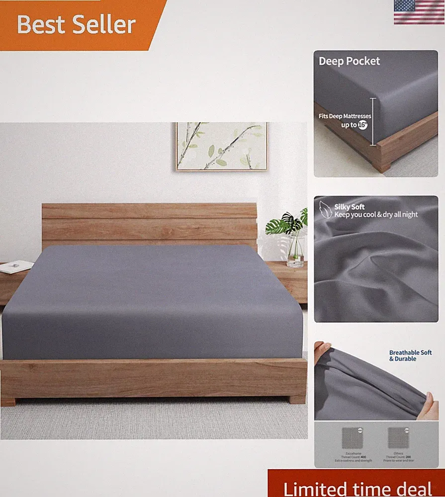 Bamboo Viscose Cooling Fitted Sheet King Size Only, 400 Thread Count, 16" Dee...
