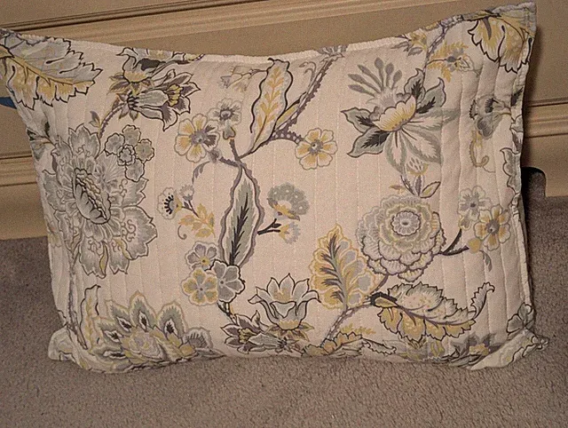 Bee & Willow Home Quilted Floral 2 Pillow Shams Gray Blue Yellow White 26" x 20"