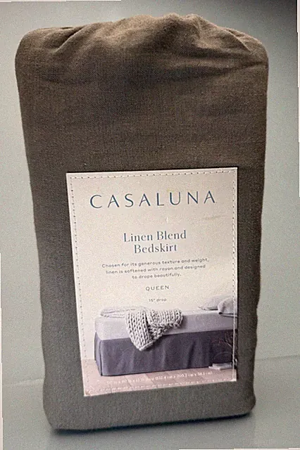 Casaluna Queen Size Bed Skirt 15" Drop Linen & Rayon Solid Dark Gray 60" x 80"