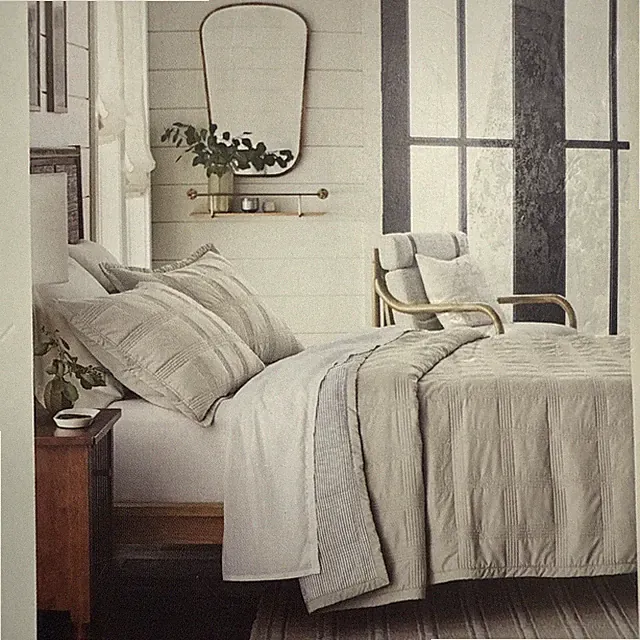 Full/Queen Grid Stitched Quilt Taupe/Green/Cream - Hearth & Hand with Magnolia