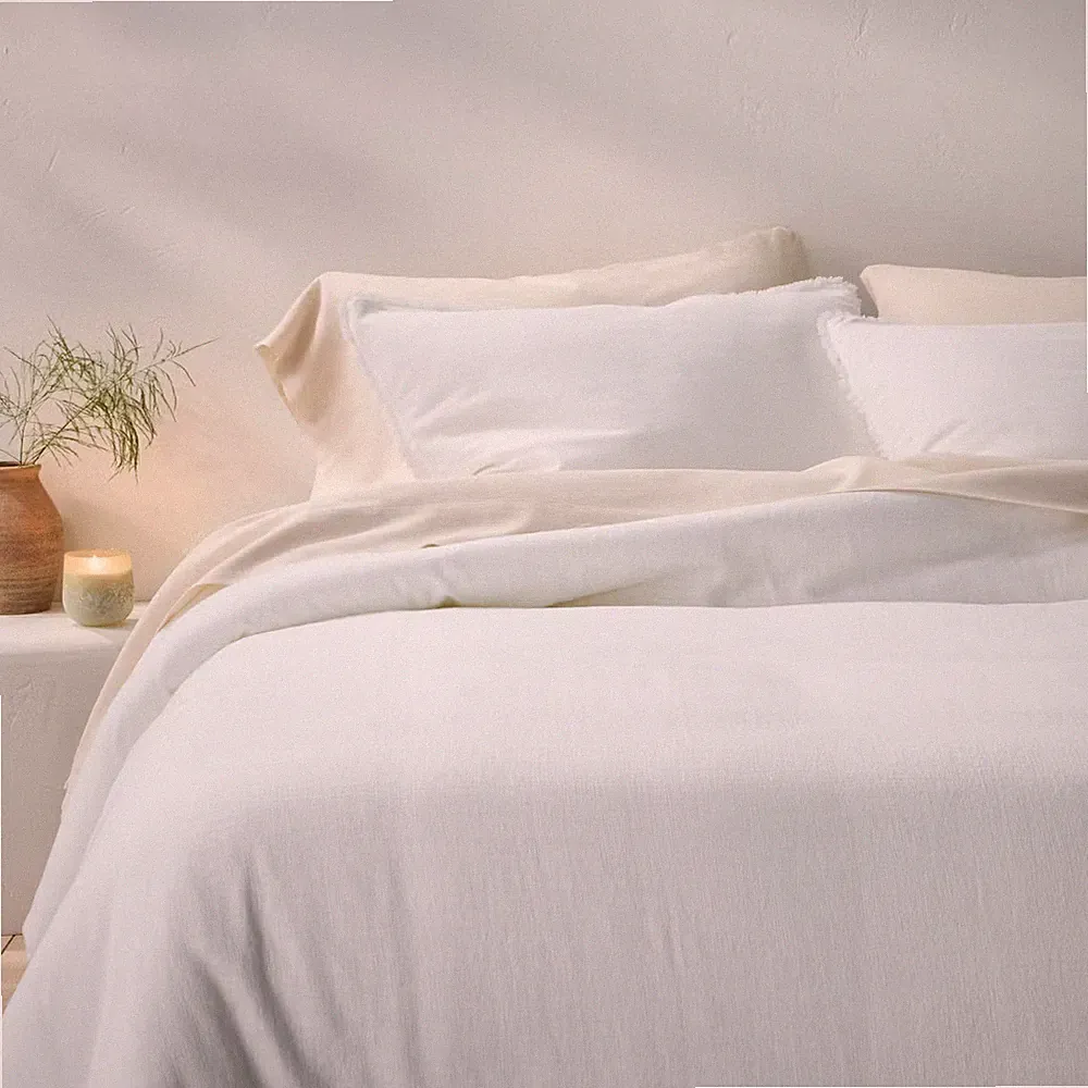 Full/Queen Heavyweight Linen Blend Comforter & Sham Set White - Casaluna: Rayon