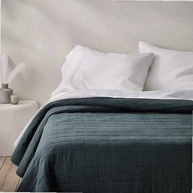 Full/Queen Heavyweight Linen Blend Quilt Dark Teal Blue - Casaluna: Woven Rayon