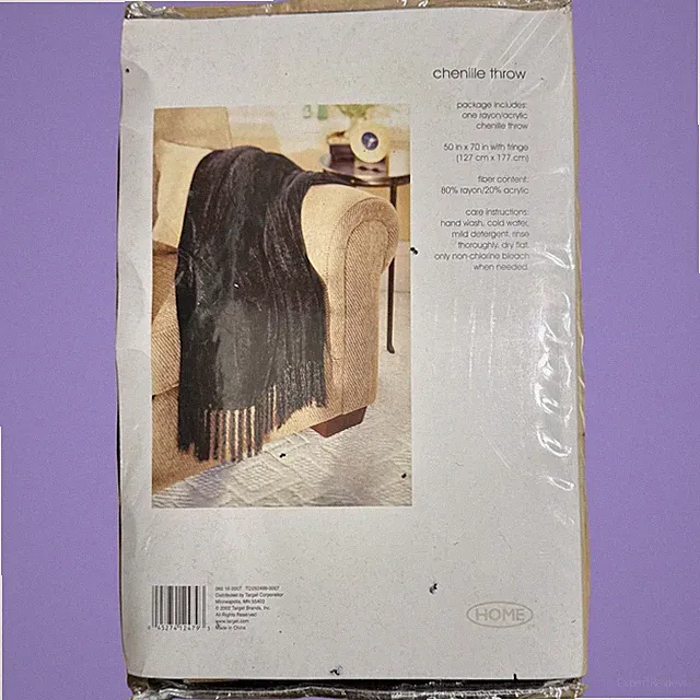 Home Chenille Throw 50'x70' with Fringe Vintage 80% Rayon 20% Acrylic Black E-1