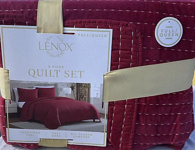 Lenox 3 Piece Quilt Set Queen Full/Queen Red Quilted Bedding Shams All Season