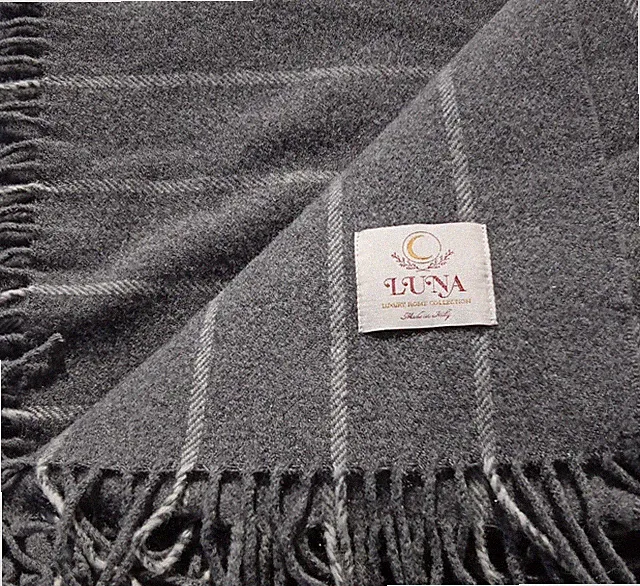 LUNA Italian Luxury Home Collection WOOL & CASHMERE FRINGED THROW