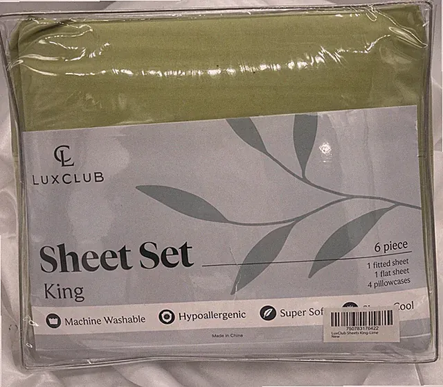 LuxClub Bedding Sheet Set 6PC King Size Rayon from Bamboo Performance Soft Lime