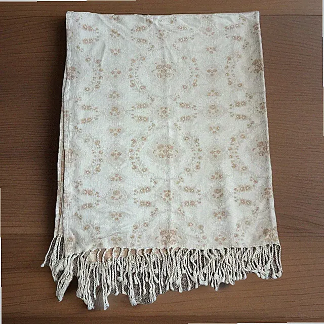 Malabar Grove LTD Beige Ivory Floral Throw Blanket Fringed Tapestry Decor 53x60