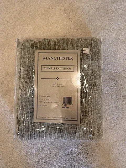 Manchester Chenille Knit Throw Blanket Sage Green 48 x 60 in Solid Rayon