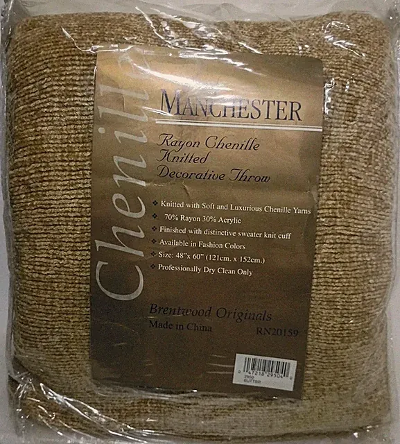 Manchester ~Rayon Chenille Knitted Decorative Throw ~48" x 60" ~#2950 / BUTTER