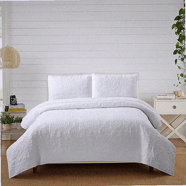 Modern Heirloom 3pc King Stitched Quilt Set White