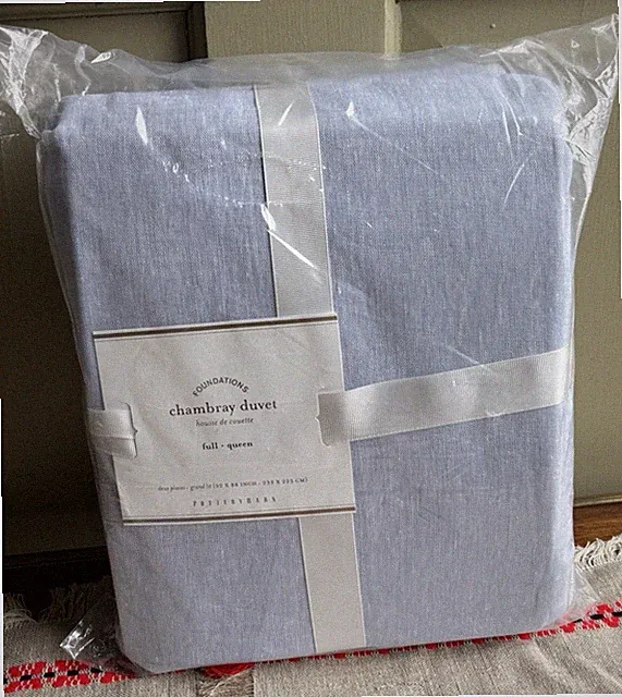 POTTERY BARN LINEN BLEND DUVET COVER FULL / QUEEN ~ CHAMBRAY BLUE