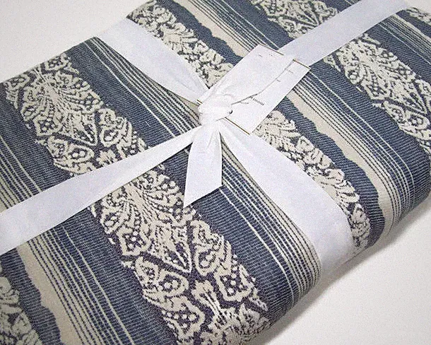 Pottery Barn Rustic Blue Montauk Jacquard Stripe Full Queen Coverlet 2 Shams New