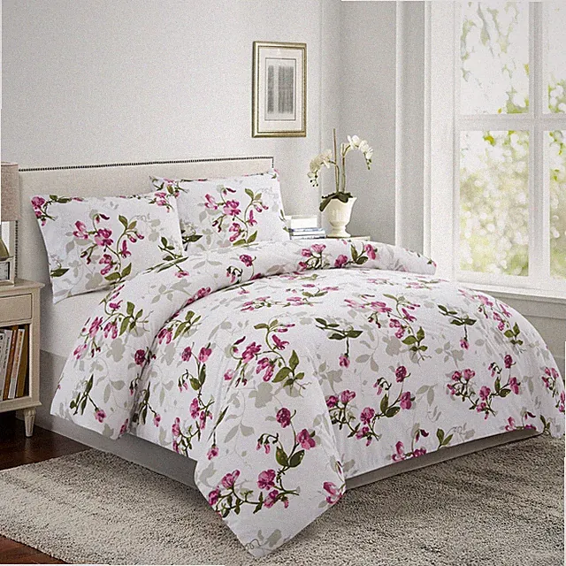 Rayon from Bamboo Bedding Printed 3 Piece Duvet Cover Set, Pink Floral Queen