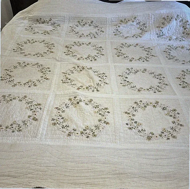 Sunham Home Fashion Quilt Linen Blend Bedspread Tan Floral Appliqué