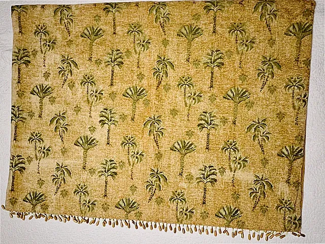 Vintage Brentwood Tropical Jacquard Chenille Throw Blanket Beaded Fringe 60x42”