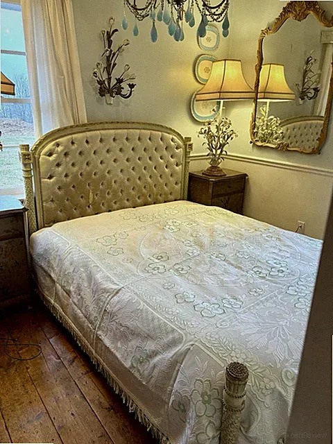 Vintage Matellasse Bedspread Jacquard Mint Green White Double/Queen Italy Fringe