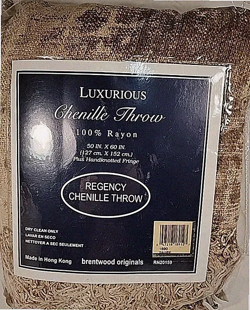 Vtg Brentwood Originals Luxury Chenille Throw W Fringe Beige Taupe 50 X 60 New