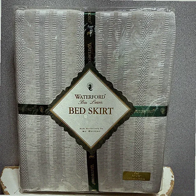 VTG Waterford Bed Skirt Full 54 X 76 Barons Stripe Ivory Polyester Linen Rayon